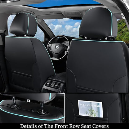 Coverado Car Seat Covers Full Set, 5 Seats Universal Seat Covers for Cars, Breathable Fabric Faux Leather Auto Seat Cushions, Front and Rear Seat Protectors Fit for Most Sedans SUV Truck, Black&Blue