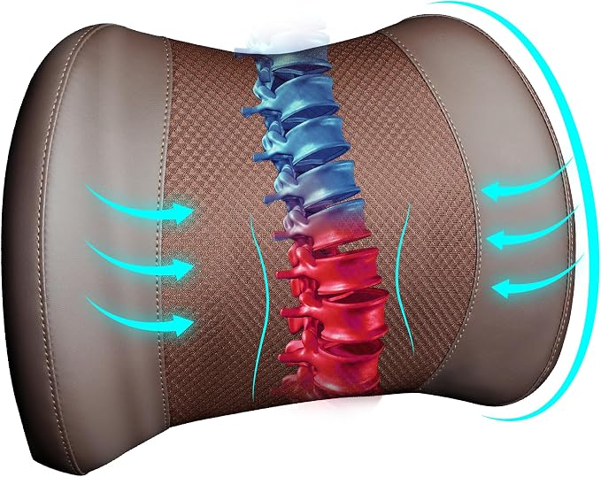 Lofty Aim Lumbar Support Pillow for Car, Memory Foam Lumbar Pillow for Lower Back Pain Relief - Back Cushion for Driving, Chair Support for Car-Office Chair, Wheelchair - Brown