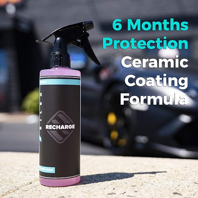Recharge Car Ceramic Coating - Wet/Dry Applied Protective Ultra Hydrophobic Ceramic Detail Spray Replaces Wax & Sealants - DIY Friendly Car Care Products 6 Months Of Protection - 16 Ounces