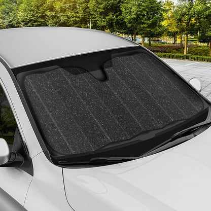BDK-AS-2511 Front Windshield Shade-Accordion Folding Auto Sunshade for Car Truck SUV-Blocks UV Rays Sun Visor Protector-Keeps Your Vehicle Cool-57 x 27 Inch, Black Glitter