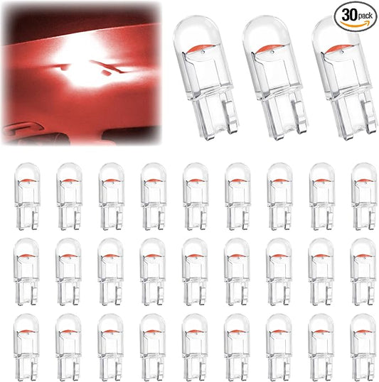 ecocstm 30 PCS Car 194 LED Bulbs, 168 2825 W5W T10 Wedge COB LED Replacement Bulb, Error Free Interior Bulb for Dashboard Light, Dome Lights (Red)
