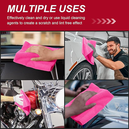 Oudain 200 Pcs Microfiber Cleaning Cloth 16x16 Inch Microfiber Towels for Car Ultra Absorbent Cleaning Rags Reusable Lint Free Streak Free Detailing Towel for Car Washing Drying Dusting (Pink)