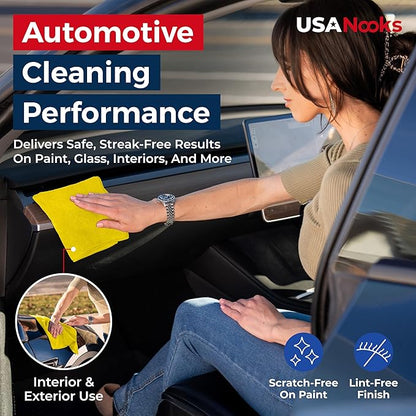 USANOOKS Microfiber Cleaning Cloth Yellow - 12 Pcs 12.5"x12.5" - High Performance - 1200 Washes, Ultra Absorbent Towels Weave Grime & Liquid for Streak-Free Mirror Shine - Car Washing Cloth