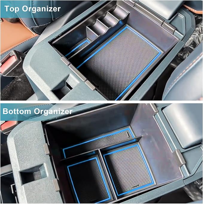 CDEFG for 2022 2023 2024 2025 2026 Ford Maverick Truck Center Console Organizer Tray 2022-2026 Maverick Armrest Trays Storage Box Coin Container Maverick Truck Accessories, 2-Pack(Blue Trim)