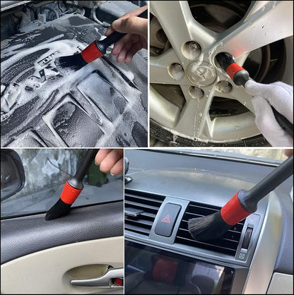 7Pcs Wheel & Tire Brush, car Detailing kit, 17inch Long Soft Wheel Brush 5 car wash Detail Brush car wash kit for Cleans Dirty Tires & Releases Dirt and Road Grime, Short Handle