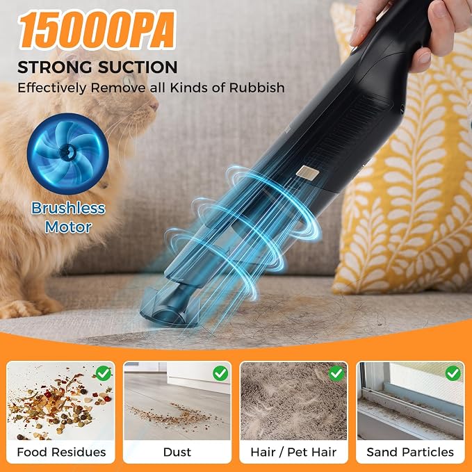 Handheld Vacuum Cordless,Dust Busters Cordless with Storage Dock,15KPA High Power Portable Vacuum Vordless,USB Quick Charge,Mini Vacuum with Multi-Nozzles & Washable Filter，Black