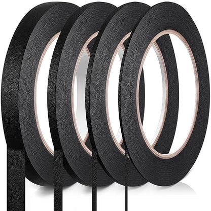 Epakh 4 Pack Painters Tape, Pinstripe Masking Tapes in 1/16, 1/8, 1/4 and 1/2 Inch Wide Suitable for Multi-Surface Automotive DIY Painting Labeling Arts Crafts Car Spray General Purpose(Black,55 yd)