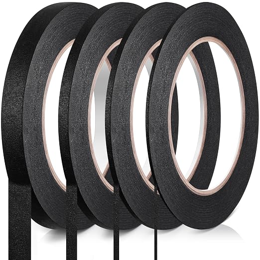 Epakh 4 Pack Painters Tape, Pinstripe Masking Tapes in 1/16, 1/8, 1/4 and 1/2 Inch Wide Suitable for Multi-Surface Automotive DIY Painting Labeling Arts Crafts Car Spray General Purpose(Black,55 yd)