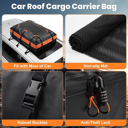 DUMOS Car Rooftop Cargo Carrier 20 Cubic Feet, Car Roof Waterproof PVC Bag, with Anti-Slip Mat, Combination Luggage Lock, Reinforced Straps & Door Hooks, Fit Vehicles with/Without Roof Racks