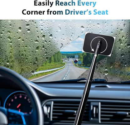 Car Windshield Cleaner Tool with Extendable Handle, Inside Auto Window Glass Cleaning Kit with 5 Washable Microfiber Pads, Streak-Free Defogger Wand for Deep Dashboards & SUVs