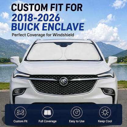 Custom Fit Windshield Sun Shade for Buick Enclave 2018-2025 | Custom Fit Windshield Cover, Blocks UV Rays, Double-Layer Heat Shield, Durable Frame, Easy Fold & Storage