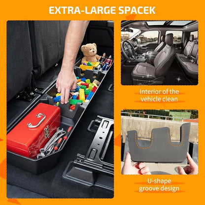 Rear Underseat Storage Box for 2015-2025 Ford F-150 & 2017-2025 Ford F-250 F-350 F-450 F-550 Super Duty, Heavy-Duty Back Seat Organizer with Dividers, Non-Slip Waterproof Truck Under Seat Storage