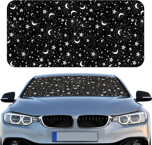 Woanger Windshield Sun Shade Foldable Car Front Window Covers for Car Accessories Sun Heat UV Rays Visor Protector Protection for Universal Cars SUV Truck (Moon Star)