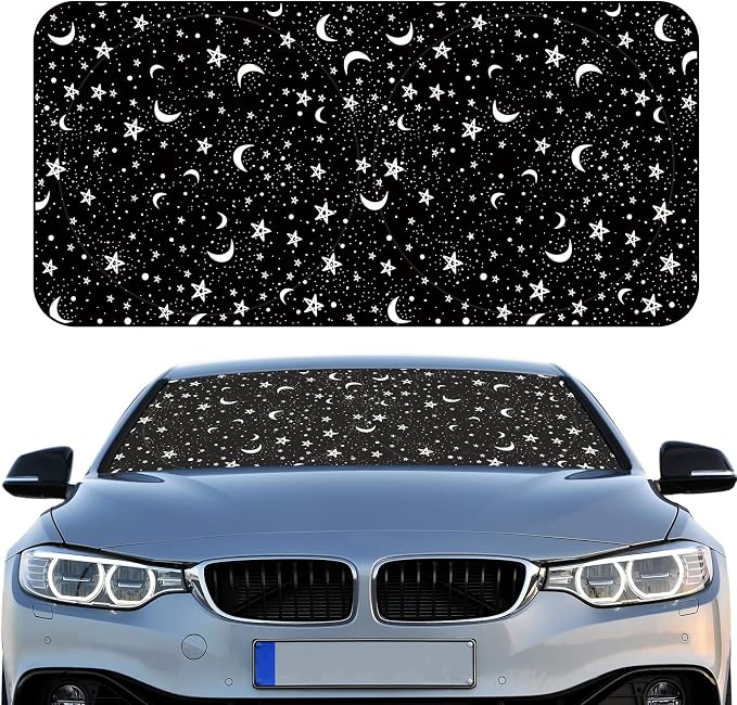 Windshield Sun Shade Foldable Car Front Window Covers for Car Accessories Sun Heat UV Rays Visor Protector Protection for Universal Cars SUV Truck(Night)