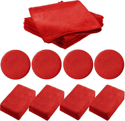 12 Pack Microfiber Applicator Pad Microfiber Sponge for Car Include Round Wax Microfiber Applicator Rectangle Car Drying Towel Exterior Auto Detailing Kit for Cleaning (Red)
