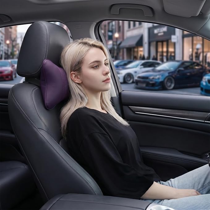 Car Pillow for Car Neck Pillow for Driving Seat Leather Neck Support Soft Cushion Support Head-Rests for Vehicle Sleeping with Elastic Adjustment Strap 2PCS (Neck, Violet)