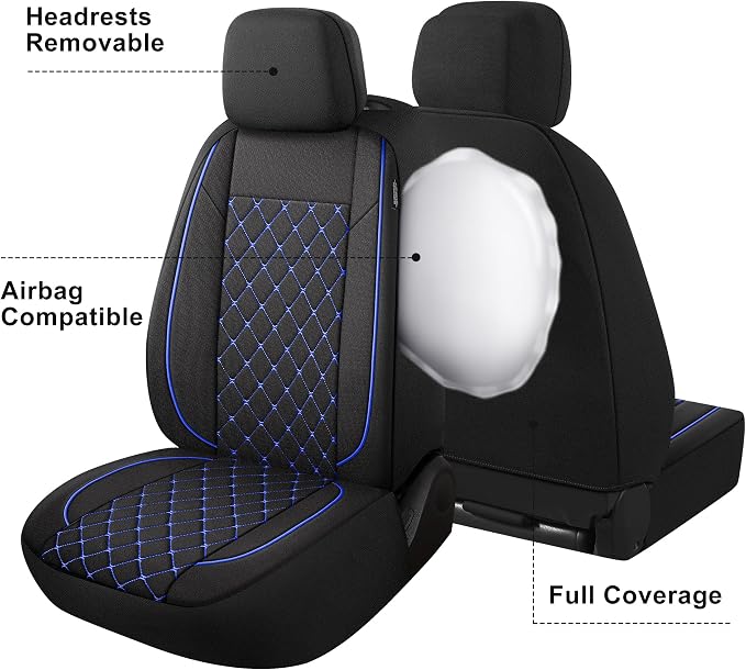 YGL Breathble Car Seat Covers Front Set, Washable Seat Covers for Cars, Premium Cloth Car Seat Protectors, Interior Covers for Cars,Sedan Van Truck SUV(Black/Blue)