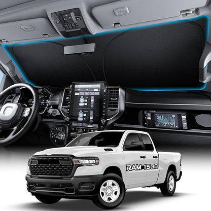 Wigoo for Dodge RAM 1500 Windshield Sunshade [OEM Design, 100% Sun Blockage] Foldable Heat Insulation Sun Shade with Storage Bag, for Dodge RAM 1500 (2019-2026), Silver Coating