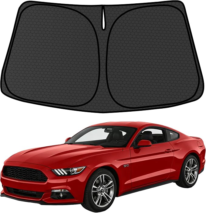 Mustang Customized Windshield Sun Shade for 2015-2025 2026 Mustang (NOT for Mustang Mach-E) Front Window Sunshade Visor Protector Foldable Blocks UV Rays Keep Car Cooler Accessories