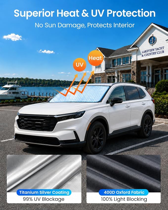 REEVAA Upgraded for Honda CRV 2023-2026 Windshield Sunshade [Tailored Fit, 99% Sun Protection] Foldable Sun Shade Car Accessories with Storage Bag
