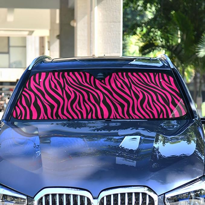 Zebra Hot Pink Black Windshield Sun Shade for Car Auto SUV Truck Foldable Front Window Sunshade Sun Visor Protector Block UV Rays Reflect Heat, 55" x 28"