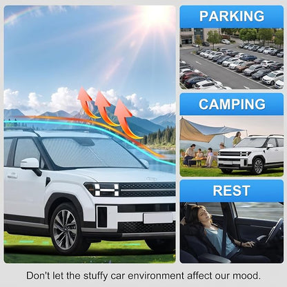 Custom Fit Windshield Sun Shade for Hyundai Santa Fe 2024-2026 | Custom Fit Windshield Cover, Blocks UV Rays, Double-Layer Heat Shield, Durable Frame, Easy Fold & Storage