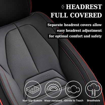 Coverado Car Seat Covers Full Set, Black Redline Seat Covers for Cars, Automotive Seat Covers, Waterproof Nappa Leather Front Seats and Back Car Seat Protector, Universal Fit for Most Cars SUV Trucks