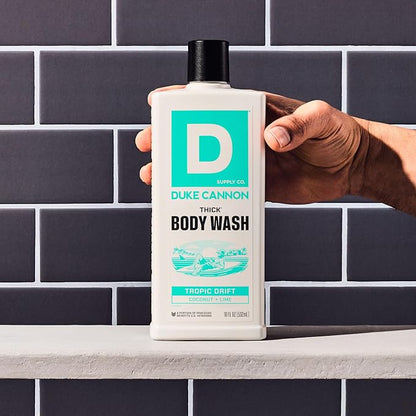 Duke Cannon Supply Co. THICK High Viscosity Body Wash for Men - 18 fl oz - Tropic Drift - Coconut + Lime Scent - Mineral-Enriched, Cleansing Shower Gel