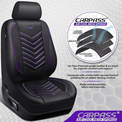 CAR PASS 3D Foam Mesh Leather Car Seat Covers Front Seats, Breathable Front Seat Cover for Cars, Comfortable Universal Fit for SUV Truck Sedan Automotive Anti-Slip Airbag Compatible, Black and Purple