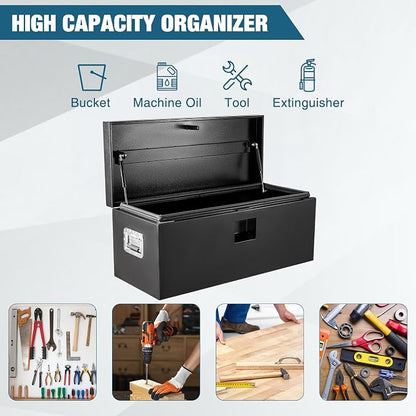 Black Steel Underbody Truck Box, Pickup Storage Box, Heavy Duty Diamond Plate Tool Box with Lock and Keys, Waterproof Trailer Storage Box (24"x 15"x 15")