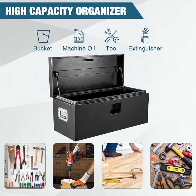 Garvee Black Steel Truck Bed Tool Box, Trailer Tongue Box, Truck Storage Organizer Tool Chest For Truck Bed, RV, Trailer (24"x 15"x 15"- Black)