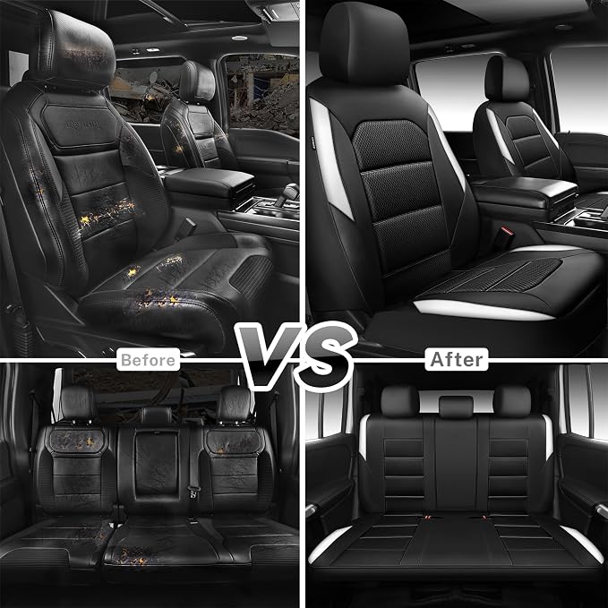CAR PASS Memory 3D Foam Car Seat Covers Full Set, Breathable Mesh Thick Seat Covers for Cars,White Leather Seat Covers,Airbag Compatible Universal Automotive Comfort for SUVs Trucks SUV, Black White