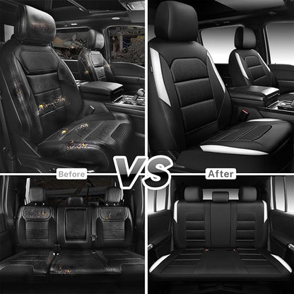 CAR PASS Memory 3D Foam Car Seat Covers Full Set, Breathable Mesh Thick Seat Covers for Cars,White Leather Seat Covers,Airbag Compatible Universal Automotive Comfort for SUVs Trucks SUV, Black White