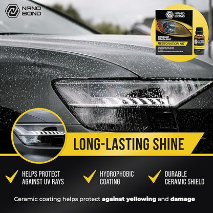Nano Bond Ceramic Headlight Restoration Kit - No Power Tools Needed, Self-Leveling Headlight Clear Coat, 3 Easy Steps, Removes Oxidation from Foggy Plastic Lenses, 30ml Bottle