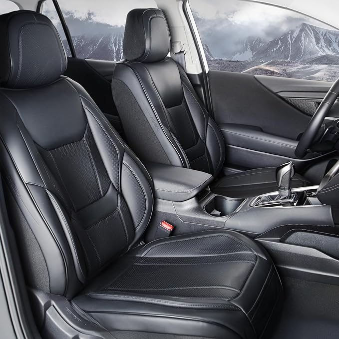 Coverland Custom Truck Car Seat Covers Front Seats for [2004-2008 F150 Super Cab] - Protector Car Seat Cover Water Resistant Leather Memory Form Back Support Seat Cushion [Front-Black]