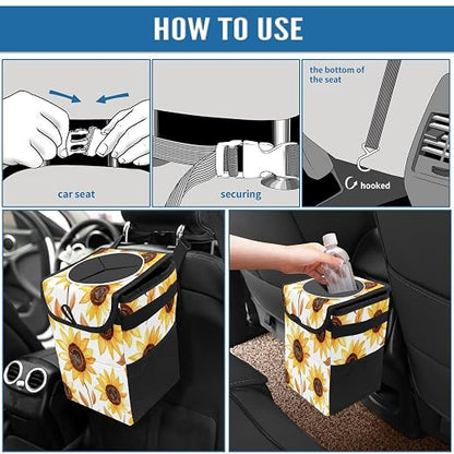 Car Trash Can – Multi-Purpose, Lightweight and Portable with Durable Water-Resistant Coating, No Installation Required, Practical and Ample Capacity, Variety of Colors.Beautiful Sunflower