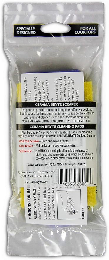 Cerama Bryte Cooktop Scraper & Pad Kit for Glass-Ceramic Surfaces