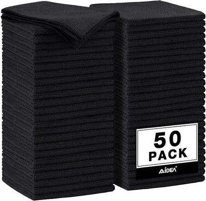 AIDEA Microfiber Cleaning Cloth Black 50PK, Microfiber Towels for Cars, Premium Car Cloths, Dusting Cloth Lint Free Cleaning Rags for SUVs, House, Kitchen, Window, Workshops,11.5×11.5"
