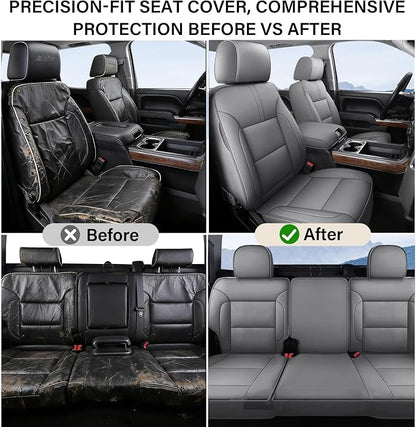 Coverado Silverado Seat Covers Full Set, Faux Leather Car Seat Covers Fit for Chevy Silverado GMC Sierra 2007-2013 & 2019-2026 1500, 2020-2026 2500HD 3500HD Crew Double Extended Cab(Gray)