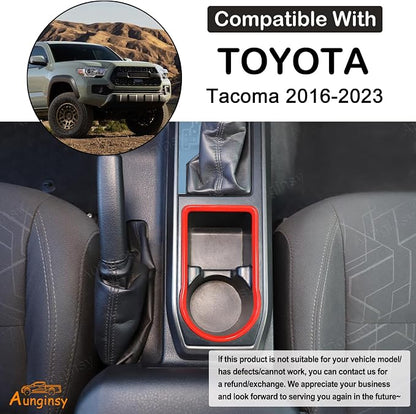 Aunginsy Car Gear Shift Panel Cup Holder Trim Ring Compatible with Toyota Tacoma 2016-2023 Truck Center Console Gear Shifter Cup Holder Panel Decorative Frame Protection Cover ABS Interior Accessories