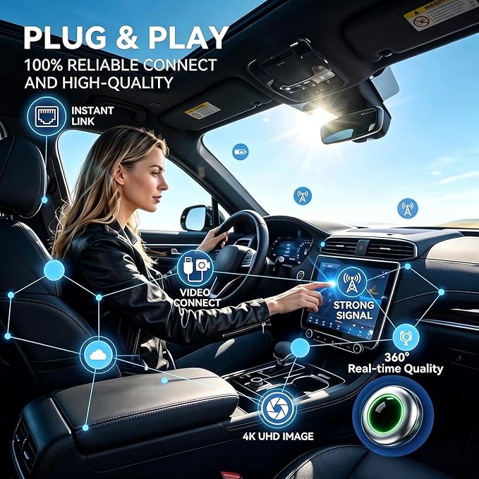 UFO-Shaped Wireless CarPlay Adapter, Plug-and-Play converts Original Wired CarPlay to Wireless. Compatible with iPhone and Android Phones, Equipped with Cool Light Strip, Stable and Durable.