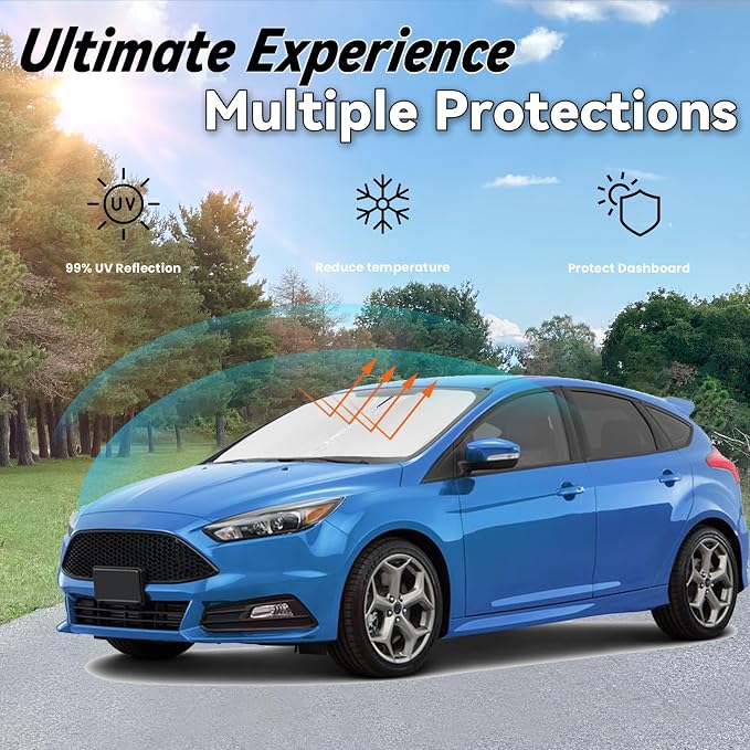 Windshield Sun Shade for 2012-2018 Ford Focus, Car Front Window Sunshade with 240T Sun Visor Protector Blocks UV Rays Heat Sun Shield Accessories