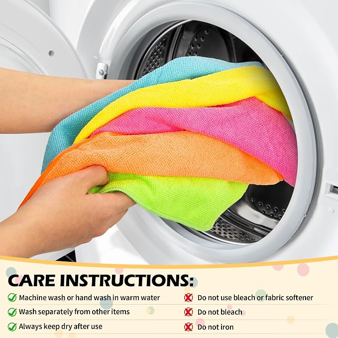 FIXSMITH Microfiber Cleaning Cloth, 20 Pack Cleaning Rags, Cleaning Towels for Housekeeping, Kitchen, Car, Lint-Free, Reusable Shop Towels with 5 Colors (Green/Blue/Yellow/Orange/Pink), 12"X12"
