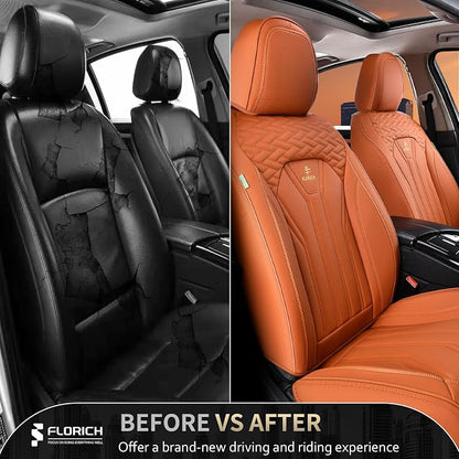 FLORICH Seat Covers, Leather Car Seat Covers Front Seats, Automotive Seat Covers Waterproof Car Seat Cushion Orange Seat Cover Protector Universal Fit for Most Cars Trucks SUVs