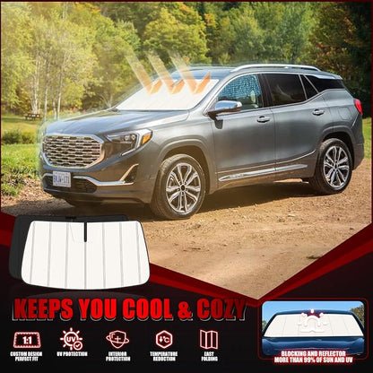Windshield Sun Shade for GMC Terrain 2018-2025 2026, Front Window Visor Accessories, Folding Design Blocks Heat & UV Rays Maintain Cool Interior and Save Space