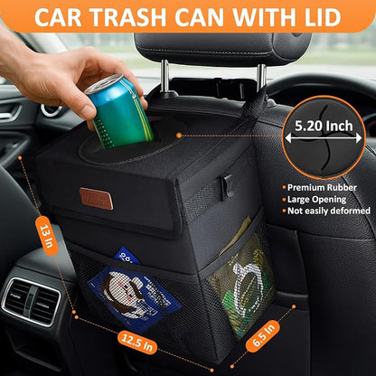 Vankor 4.2 Gallons Car Trash Can with Lid, Bag Bin Hanging Waterproof Automotive Car Garbage Cans Leak Proof Vehicle Trash Can for Truck SUV,Black
