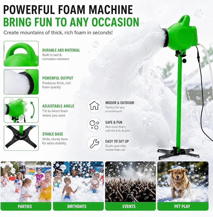 PILIN 800W Bubble Machine for Party Pool Foam Cannon Outdoor Heavy Foam Machine with Water Tank,2 Foam Powder for Gatherings, Holiday Celebrations, Party