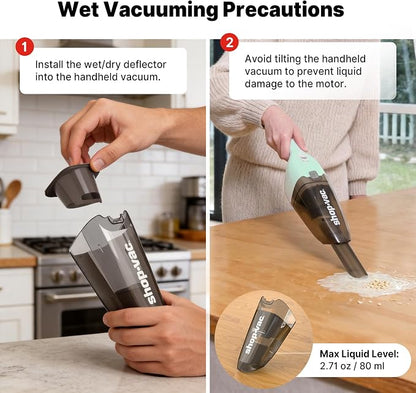 Shop-Vac Wet/Dry Handheld Vacuum Cordless, Powerful Portable Car Vacuum Rechargeable, Wall-Mounted Hand Vac with Crevice Tool, Lightweight Hand Vacuum for Home & Car, Washable Filter, Green