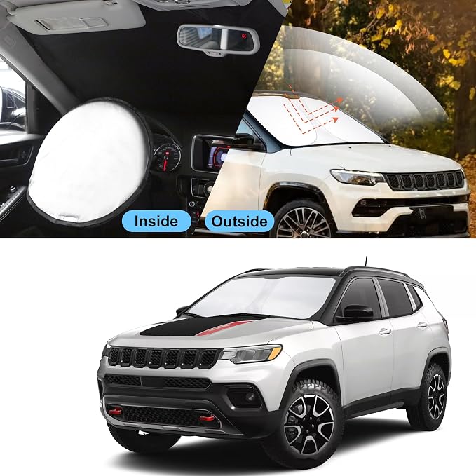 TINGLU Sun Shade for Jeep Cherokee 2014-2023 Trailhawk,Overland,Limited,Latitude,Altitude(Not for Jeep Grand Cherokee) Accessories Windshield Sun Shade Window Shade UV Rays Protection Sun Visor Cover