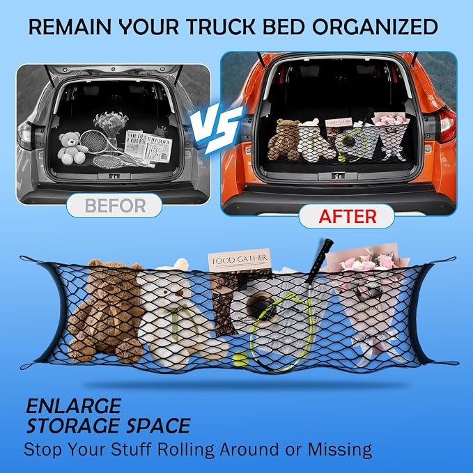 Envelope Style Cargo Net for 2020-2025 2026 Ford Explorer Accessories, Rear Trunk SUV Mesh Cargo Net, Upgraded 5mm Bungee & Double-Layer Nylon Storage Tailgate Netting Grocery&Tools Holder Organizer